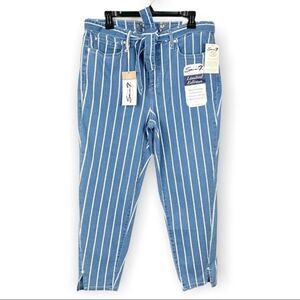 Seven7 Mid Rise Hollywood Skinny Cropped Pin-Striped Tie Waist Jeans NWT